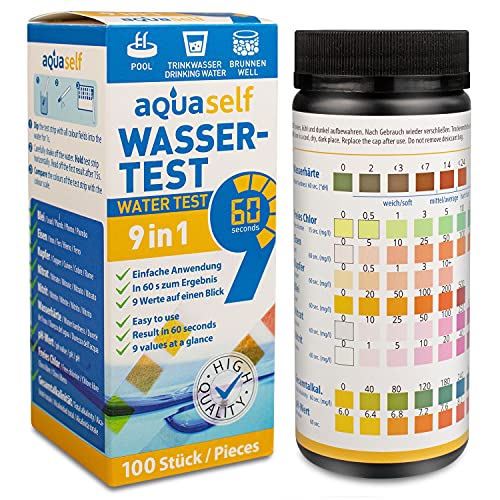 aquaself 9-in-1 Wassertest – 100 Stück Trinkwasser Teststreifen zur Überprüfung der Wasserqualität