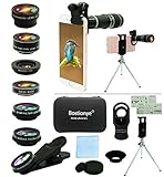 Handy Objektiv Linse Kit Lens Set 10 in 1, 20X Teleobjektiv, 0,63Weitwinkel,Makro,Fischauge, 2X Telefoto,Kaleidoskop,CPL/Starlight/Eyemask/Stativ, für iPhone und meisten Android Smartphone