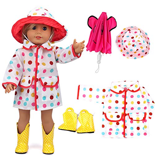 vamei Puppenkleidung Puppen Zubehör mit Regenmantel Regenschirm Regenstiefel für 35-46cm Babypuppe Bekleidungsset für 18 Zoll Puppen Weihnachten Geschenk
