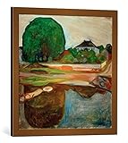 kunst für alle Bild mit Bilder-Rahmen: Edvard Munch Aasgaardstrand - dekorativer Kunstdruck, hochwertig gerahmt, 60x60 cm, Kupfer gebürstet