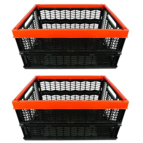 Novaliv Klappboxen faltbar stabil | 2x 30L Rot Schwarz baskets Einkaufskiste| Klappkisten Set Tragebox Aufbewahrung Einkaufskörbe Körbe Aufbewahrung Küche