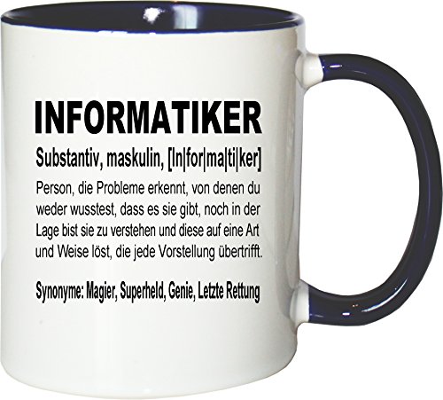 Mister Merchandise Kaffeebecher Tasse Informatiker Definition Geschenk Gag Job Beruf Arbeit Witzig Spruch Teetasse Becher Weiß-Blau