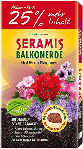 Seramis Torffreie Balkonerde, 40 l + 10 l gratis – lockere Erde für Blühpflanzen mit Pflanz-Granulat zur Wasser- und Nährstoffspeicherung