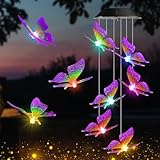iShabao Muttertagsgeschenke Schmetterling Solar Windspiel Garten, 6 LED Solar Windspiel für Draußen, Wasserfest, Farbwechsel, Geschenke für Mutter, Dekorationen für Baum, Balkon, Hochzeit(Lila)