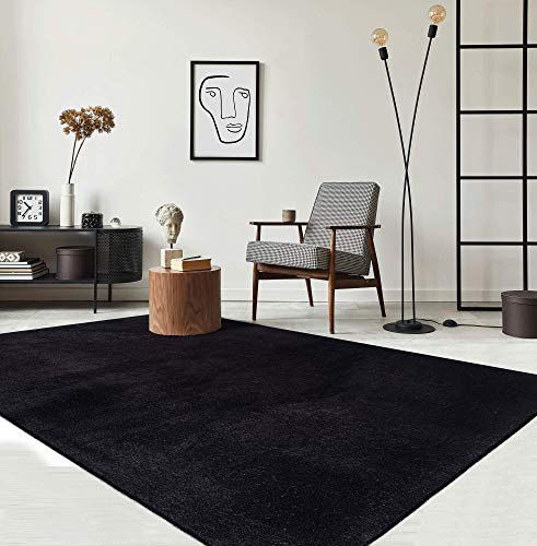 the carpet Relax Moderner Flauschiger Kurzflor Teppich, Anti-Rutsch Unterseite, Waschbar bis 30 Grad, Super Soft, Felloptik, Schwarz, 120 x 170 cm