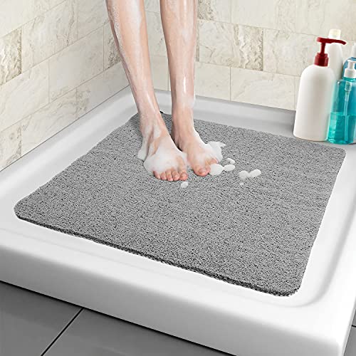 Duschmatte rutschfest, Weich Komfort Sicherheits Badewannenmatte mit Ablauflöchern, PVC-Luffa Massage Duschmatten für Nassbereiche, Schnell trocknend (Grau, 53x 53 cm)