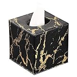 Laikesj Quadratische Papiertaschentuchbox aus PU-Leder, Serviettentaschentuch-Box, Pumppapier-Etui, Gesichtstücher-Halter für Zuhause, Büro und Auto (schwarzer Marmor)