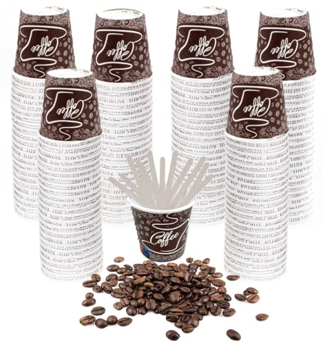 150 Biologisch Kaffeetassen aus Papier, Pappbecher Coffee Einweg-Karton Bio-kompostierbare recycelbare Tasse - Kaffeebecher aus Kaffee, heißen und kalten Getränken mit Schaufeln Holzpalette
