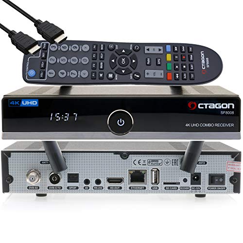 OCTAGON SF8008 4K UHD HDR Combo Receiver 1x DVB-S2X & 1x DVB-C/ DVB-T2 - Satellit, Kabel/ terrestrische Signal, E2 Linux Smart TV Box, Media Server, Aufnahmefunktion, EasyMouse HDMI, Dual WiFi