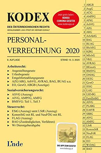 KODEX Personalverrechnung 2020: Arbeitsrecht, Sozialversicherungsrecht, Steuerrecht. Mit der App zum Gesetz! (Kodex des Österreichischen Rechts)