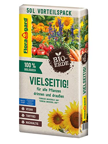 Floragard Bio-Erde Vielseitig 1x50 Liter - Universalerde für alle Pflanzen drinnen und draußen - torffrei und vegan