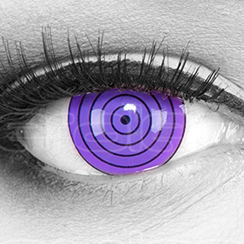 Farbige Funnylens Mini Sclera lila Violet Rinnegan Kontaktlinsen Lenses inkl. 60 ml Pflegemittel und Behälter, weich ohne Stärke, 2er Pack - Top-Markenqualität, angenehm zu tragen und perfekt zu Halloween oder Karneval