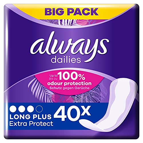 Always Dailies Slipeinlagen Damen Long Plus Extra Protect (40 Einlagen), Giga Pack, Atmungsaktiv, Flexibel & Bequem, Mit Saugfähigem Kern