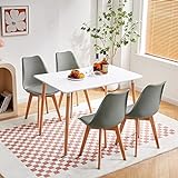 LafeuR Esszimmergruppe Esstisch mit 4 Stühlen Essgruppen, Rechteckig Küchentisch-Set für 4 Personen Sitzgruppe für Wohnzimmer Küche Büro(Weiß Tisch+4 Grau Esszimmerstühle)
