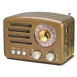 PRUNUS J-160 Klassisches Radio Retro Design UKW FM AM(MW) SW SD USB MP3 Bluetooth Transistor Radio mit Lautsprecher, unterstützt AUX-Funktion, 270° großes Kompass Tuning Fenster. (Gold)