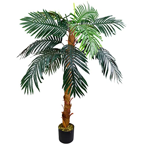 Künstliche Palme groß Kunstpalme Kunstpflanze Palme künstlich wie echt Plastikpflanze Balkon Königspalme Kokospalme Deko 140 cm hoch Decovego