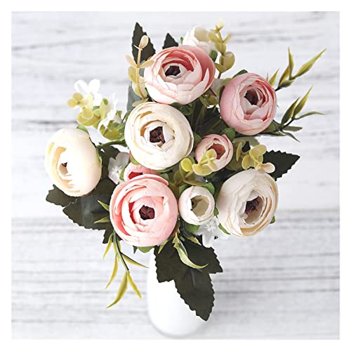 YANGJINR Künstliche Pflanze DIY. Dekoration Vintage Künstliche Seide Tee Rose Blumen Bud Bouquet Hochzeit Home Retro Gefälschte Blume Party künstliche Blumen (Color : Pink)