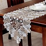 EXQULEG Spitze Tischläufer Blumenmuster Weiß Stickerei Tischdecke für Hochzeit Kaffee Party Decor (40 * 70cm)