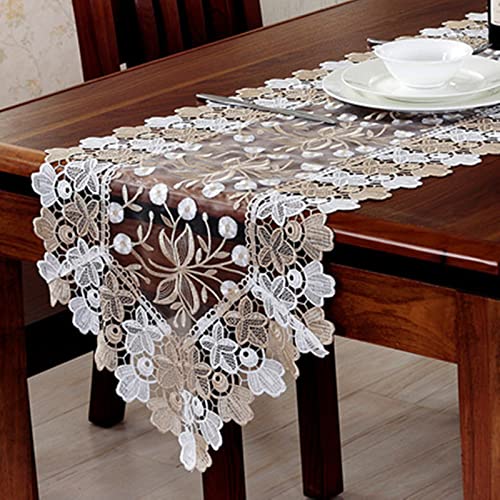 EXQULEG Spitze Tischläufer Blumenmuster Weiß Stickerei Tischdecke für Hochzeit Kaffee Party Decor (40 * 70cm)