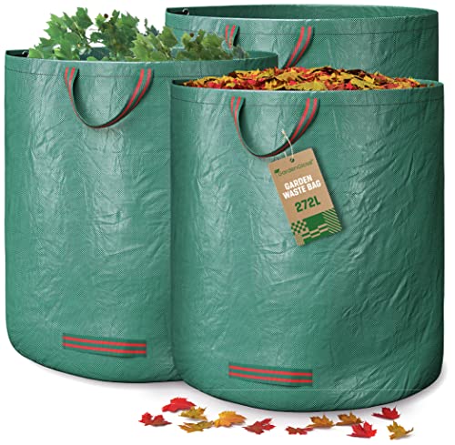 GardenGloss® 3X Gartenabfallsäcke mit Griffen - 272L Hohes Fassungsvermögen und doppelter Boden - UV-Stabil und Wasserabweisend - Wiederverwendbare und Stabile Gartensäcke