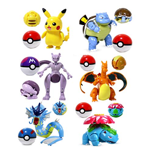 Klycbds 6 Stück / Set 8-11 cm Pokemon Spielzeug Pikachu Charizard Mewtwo Actionfigur Pokemon Spiel Poke Ball Modell Anime Figur Kinder