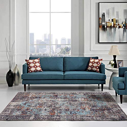 TALETA Klassischer Teppich Orientalisch Vintage Wohnzimmer Schlafzimmer Grau Hellblau 160x230cm
