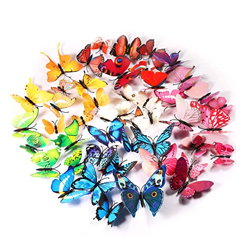 Foonii® 72 PCS 3D Schmetterlinge Wanddeko Aufkleber Abziehbilder,schlagfestem Kunststoff Schmetterling Dekorationen, Wand-Dekor (12 Blau, 12 Farbe, 12 Grün, 12 Gelb, 12 Rosa, 12 Rot)