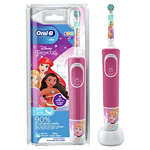 Oral-B Kids Princess Elektrische Zahnbürste/Electric Toothbrush für Kinder ab 3 Jahren, 2 Putzmodi für Zahnpflege, extra weiche Borsten, 4 Sticker, rosa (Design kann variieren)