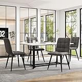 KUAKE Essgruppe (5-TLG),Esstisch mit 4 Samt Esszimmerstühle Set, Moderner Küchentisch Set, 140×80cm Küchentisch mit Schwarz Metallbeinen,Weißer MDF-Desktop (Dunkelgrau-A)