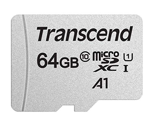 Transcend Highspeed 64GB  micro SDXC/SDHC Speicherkarte (für Smartphones, etc. und Digitalkameras) / 4K, Class 10, UHS-I, A1 – TS64GUSD300S-AE (mit Adapter, umweltfreundliche Verpackung)