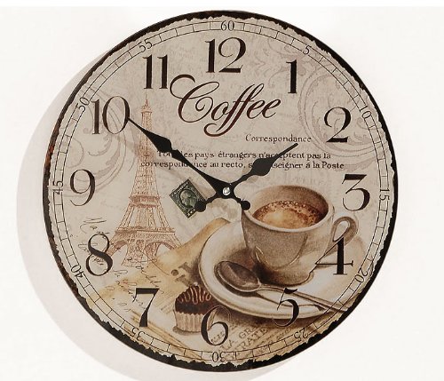 levandeo Wanduhr Holz MDF - Motiv: Coffee Kaffee Cafe Espresso Cappuccino - Küchenuhr Holzuhr Uhr Größe 34cm rund