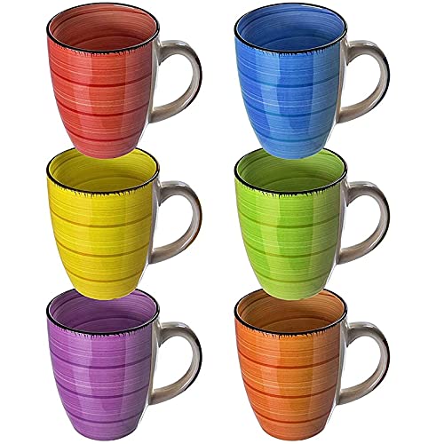 esto24 Design 6er Set Kaffeebecher Keramik 350ml in tollen Farben für Ihr liebstes Heißgetränk für Kaffee, Cappuccino und Latte Macchiato (Bunt)