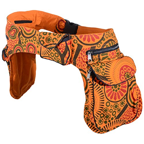KUNST UND MAGIE Doppel Bauchtasche Sidebag Gürteltasche Festivaltasche Hippie Goa, Farbe:Orange/Rot