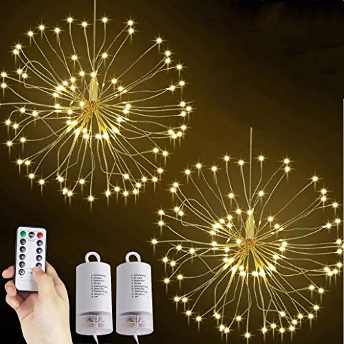 Lichterkette Feuerwerk, 2 Stück LED Lichterketten Warmweiß Batteriebetrieben mit Fernbedienung, Wasserdicht DIY Feuerwerk Licht mit 8 Modi und Timer für Innen Außen Weihnachten Deko