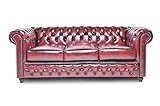 Chesterfield Sofa Brighton - The Brand | 3 Sitzer | 100% Leder, handgefertigt, Original Breite 200 cm (Antik Rot)