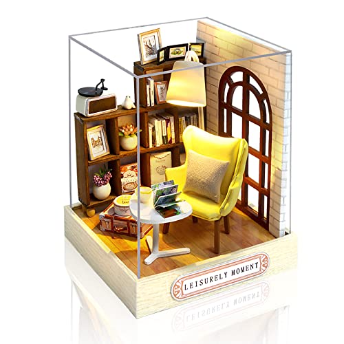 Cuteefun DIY Puppenhaus Miniatur Haus für Anfänger zum Bauen, Miniatur Puppenhaus zum Selber Bauen, Minaturen Häuser Kit mit Werkzeugen, Bastelset Häuschen Holz (Gemütlicher Moment)