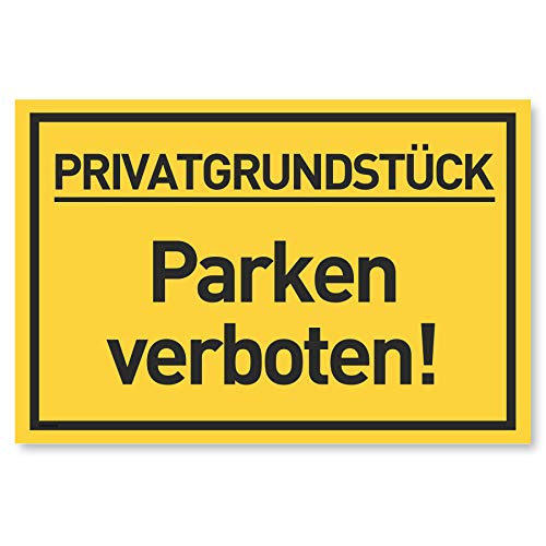 Privatgrundstück Parken Verboten Schild (30x20 cm Kunststoff) - Klares Zeichen für Parkverbot - Privatparkplatz Schilder - Parkplatz Schild Privat - Parken Verboten (Gelb)