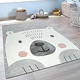 Paco Home Kinderzimmer Spiel Kinder Teppich Grau Weiß Bär Motiv 3-D Design Kurzflor Weich, Grösse:160x230 cm