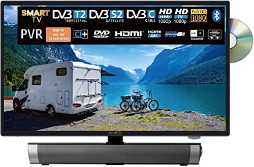 Reflexion_TV Reflexion LDDW24iSB+ | DVD-Player Smart-TV 24 Zoll für Wohnmobile und Wohnwagen 12V KFZ-Adapter mit Soundbar Full-HD Auflösung HDMI, WLAN, Bluetooth erschütterungsfest, schwarz