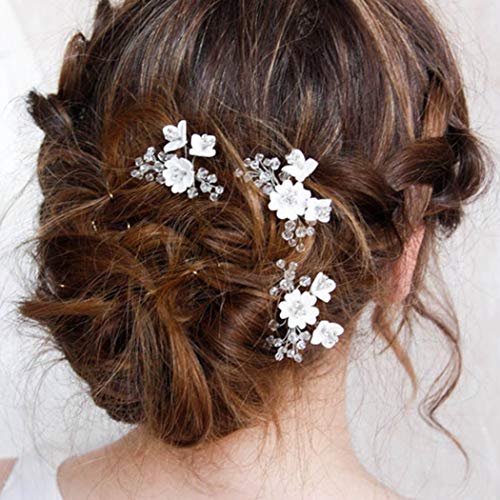 Simsly 3 Stück Hochzeit Braut Haarnadeln Blume Haarspangen Strass Brautfrisur Haar Nadel Braut Haarschmuck für Frauen und Mädchen（Silber）