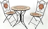 Kobolo Tischgruppe MOSAIK 1 Tisch rund 2 Klappstühle Metall Mosaik schwarz terrakotta