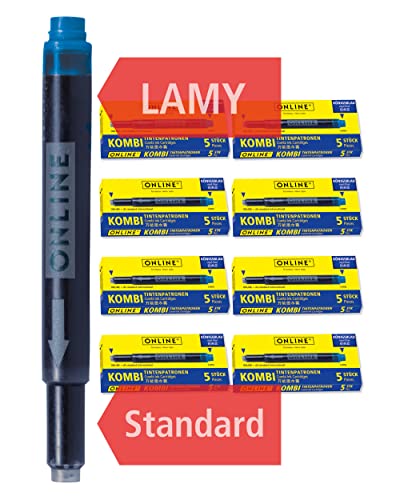 ONLINE 40x kompatible LAMY Patronen blau, auch für Pelikan, Stabilo, Faber-Castell etc, Universal Tintenpatronen, Ersatz-Patronen, löschbar, auch Tintenpatronen-Rollerbälle, Vorteilspack köngisblau