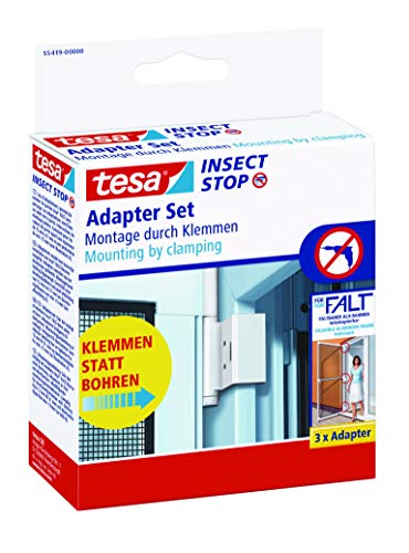 tesa Insect Stop FALT Tür Adapter für Alu-Rahmen - Tür-Klemme für die Montage von Insektenschutz-Türrahmen ohne Bohren oder Schrauben - Weiß
