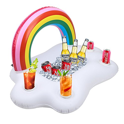 Kyerivs Aufblasbarer Getränkehalter Regenbogen-Wolke Getränkehalter Schwimmende Coasters für Pool Party Wasser-Spaß Strand Spielzeug mit 4 Getränk Löchern &1 rechteckiger Nut Erwachsene & Kinder
