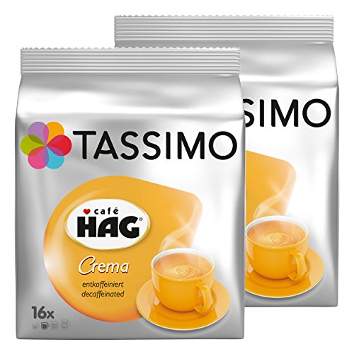Tassimo Café HAG Crema Entkoffeiniert, Kaffeekapsel, Koffeinfreier Kaffee, Röstkaffee, 32 T-Discs