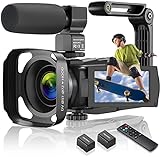 4K WiFi Videokamera 48MP Camcorder, Vlogging Kamera für YouTube 16X Digitalzoom, 3.0-inch IPS Touch Screen, IR Night Vision, with Microphone, Battery Charger and 2 Batteries, Hand Stabiliser