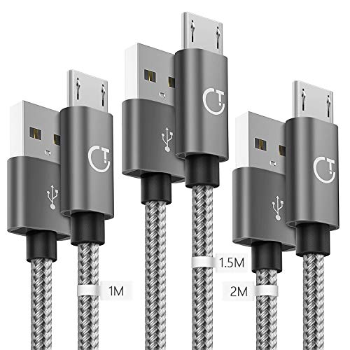 Gritin Micro USB Kabel, [3 Pack 1M+1.5M+2M] Nylon Micro USB Ladekabel Schnellladekabel Stabil & Beständig für Android Smartphones, Galaxy, HTC, Sony, Nexus und mehr