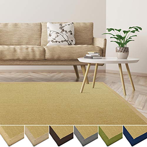 casa pura Sisal Teppich aus Naturfasern | mit Bordüre aus Baumwolle | pflegeleicht | viele Größen und Farben (Natur/Bordüre Natur, 160x230 cm)