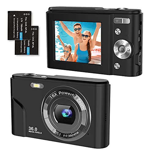 Digitalkamera Kompaktkamera 1080P FHD 36 Megapixel Fotokamera mit 16X Digitalzoom, 2,4' LCD Kleine Kamera für YouTube Vlogging für Fotografie Anfänger (Schwarz)