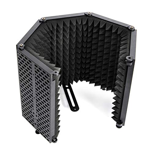Moman Mikrofon-Isolation-Schallschutz-Pop-Filter RF30 Faltbar Mic Shield 5 Seiten Micscreen Vocal Booth 3-Schicht Tragbar Geräuschdämmung Absorbierend Schaum für Gesangskabine Studio Blue Yeti EM1